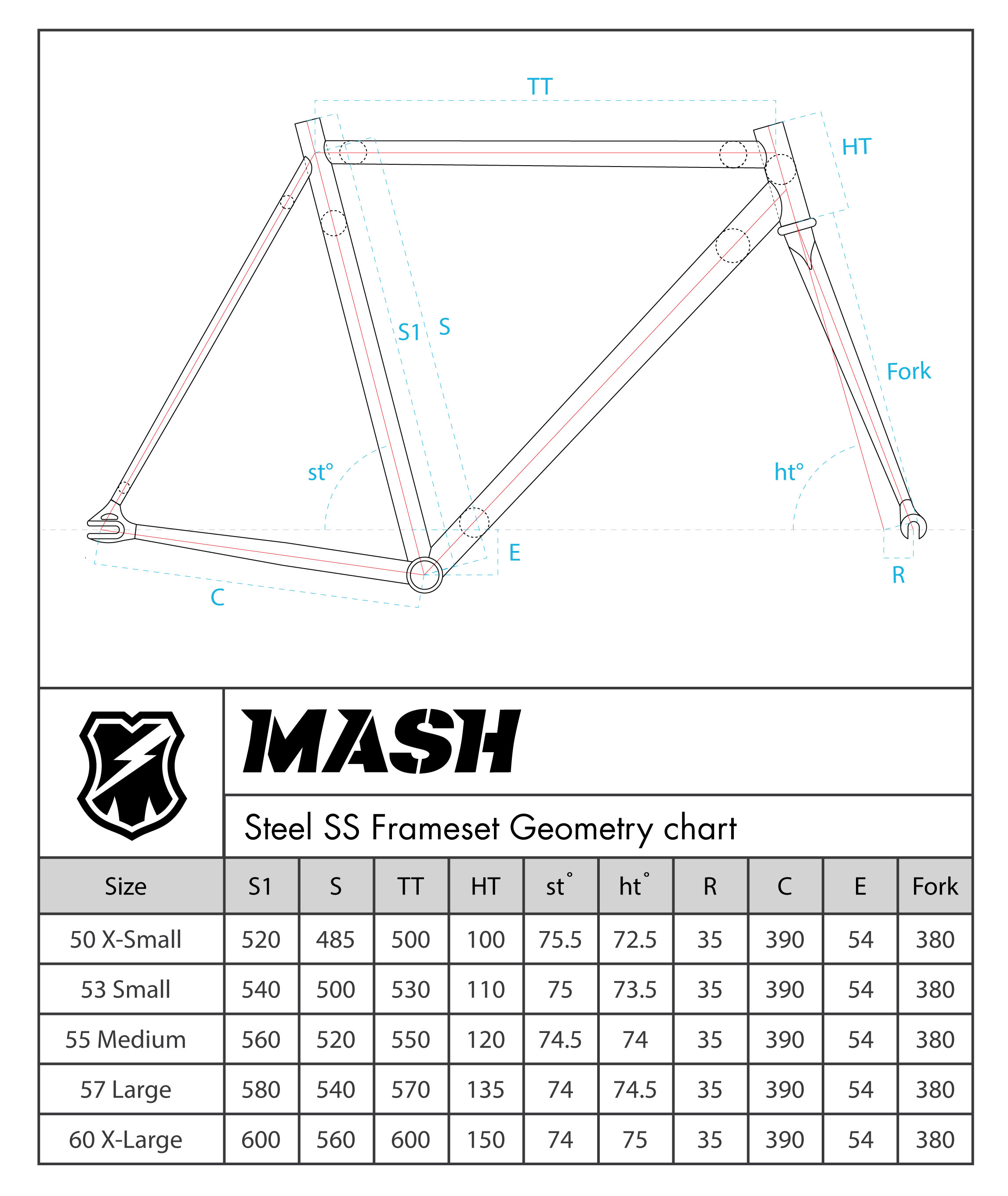 track bike size chart