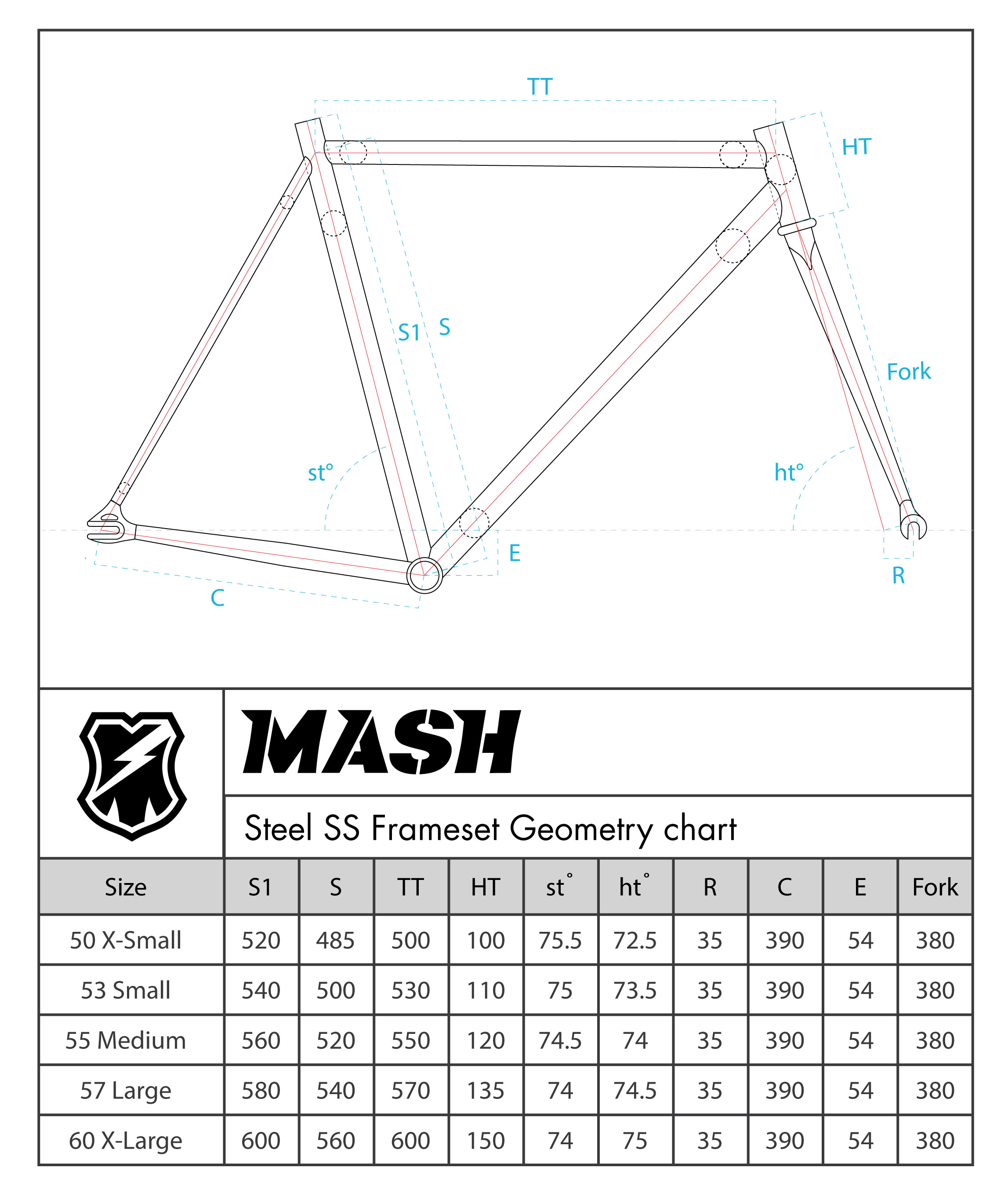 Track Frame Size Chart