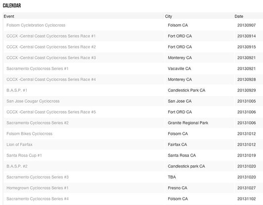 2013-2014 Bay Area Cyclocross Calendar