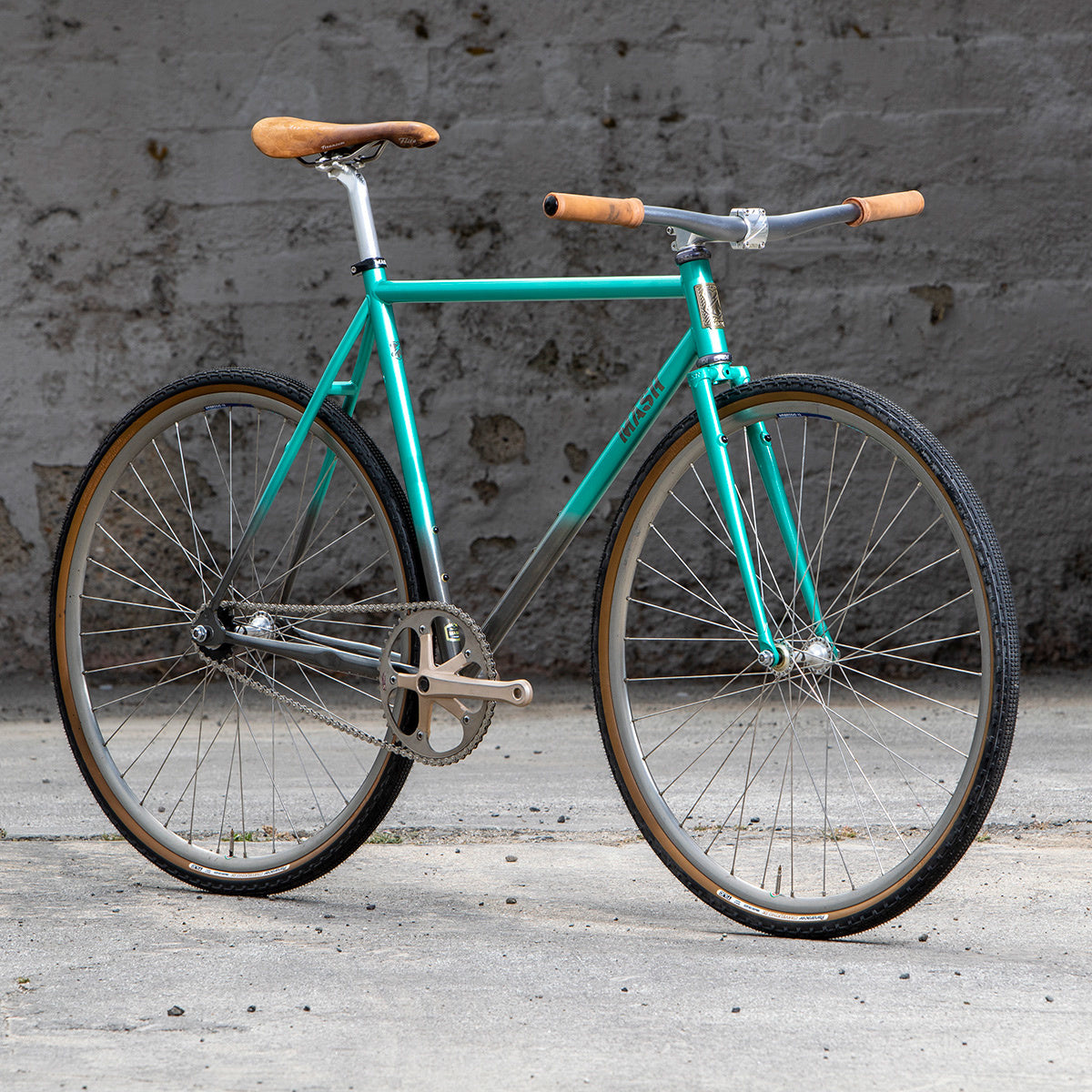 MASH Steel Frameset Raw/Teal Fade